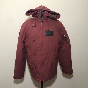 Alpha Industries Vintage Men Parka Hooded Jacket Burgundy Size Medium Pockets